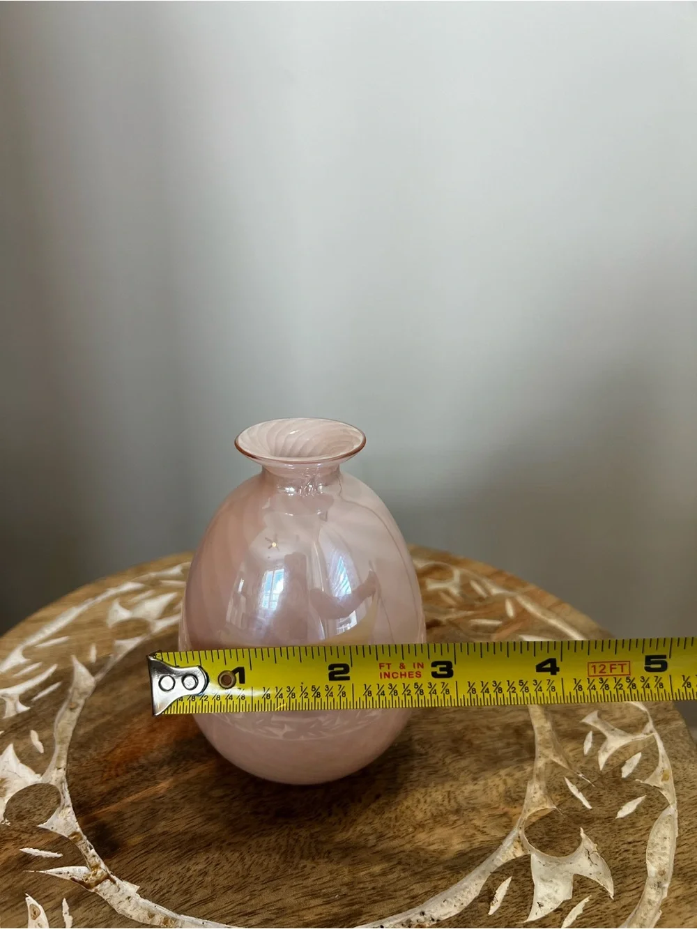 Vintage 1970’s Italian Murano Art Glass Swirl Filigrana Technique blush pink
